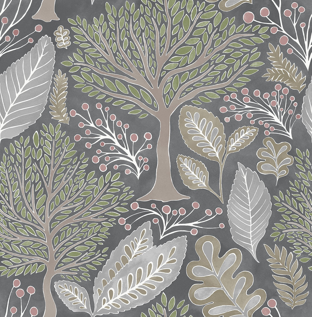 Kiah Grey Forest Wallpaper with Whimsical Botanical Trees - Advantage 2980-26183