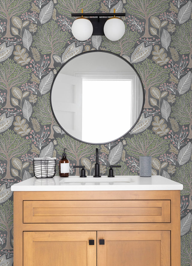 Kiah Grey Forest Wallpaper with Whimsical Botanical Trees - Advantage 2980-26183