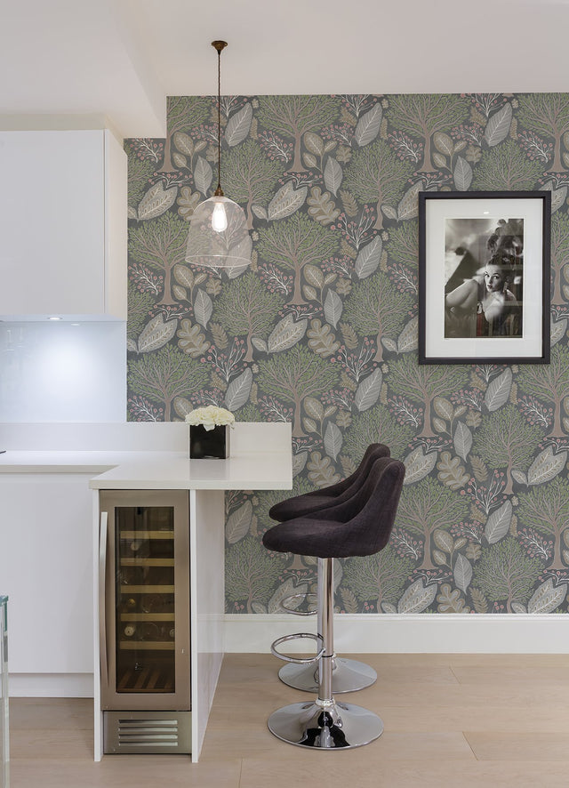 Kiah Grey Forest Wallpaper with Whimsical Botanical Trees - Advantage 2980-26183