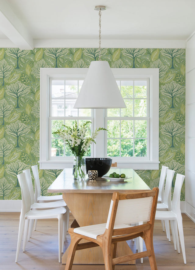 Kiah Green Forest Wallpaper with Whimsical Botanical Trees Pattern - Advantage 2980-26184