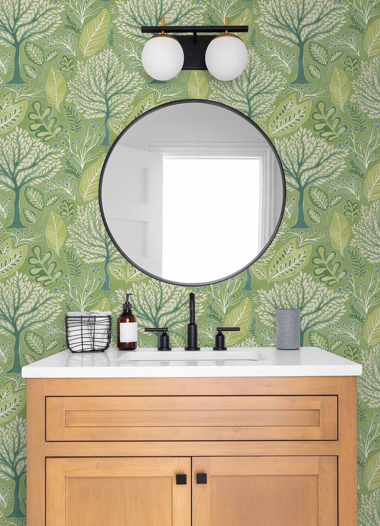 Kiah Green Forest Wallpaper with Whimsical Botanical Trees Pattern - Advantage 2980-26184