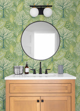 Kiah Green Forest Wallpaper with Whimsical Botanical Trees Pattern - Advantage 2980-26184