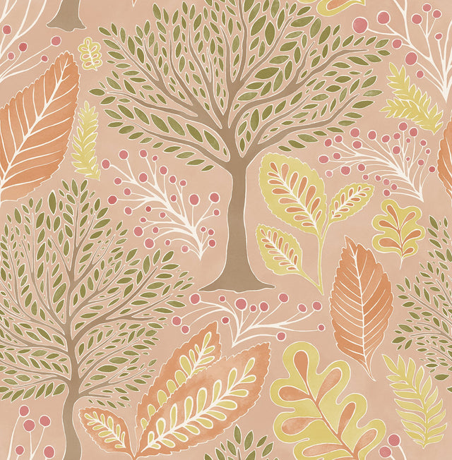 Kiah Blush Forest Wallpaper with Whimsical Botanical Trees Pattern - Advantage 2980-26185
