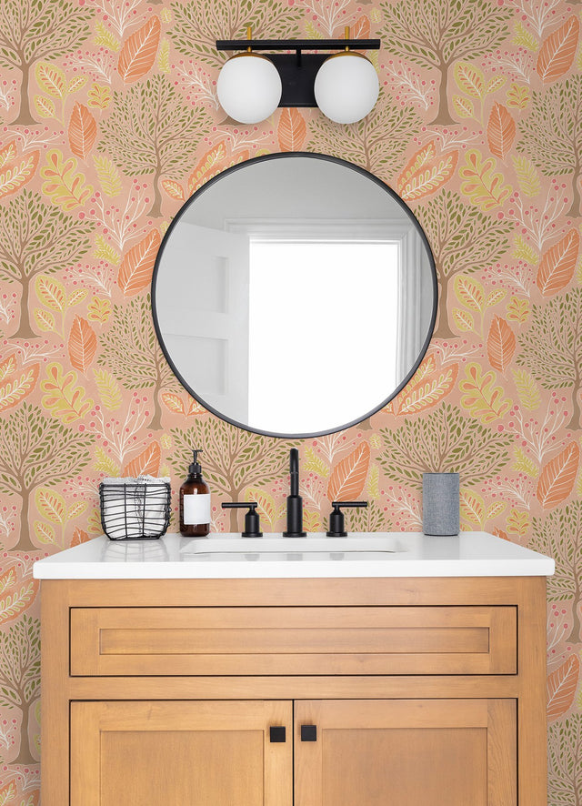 Kiah Blush Forest Wallpaper with Whimsical Botanical Trees Pattern - Advantage 2980-26185