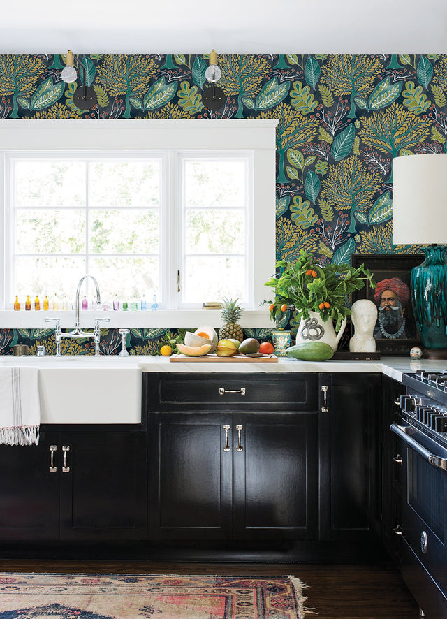 Kiah Blue Forest Wallpaper with Whimsical Botanical Trees Pattern - Advantage 2980-26186