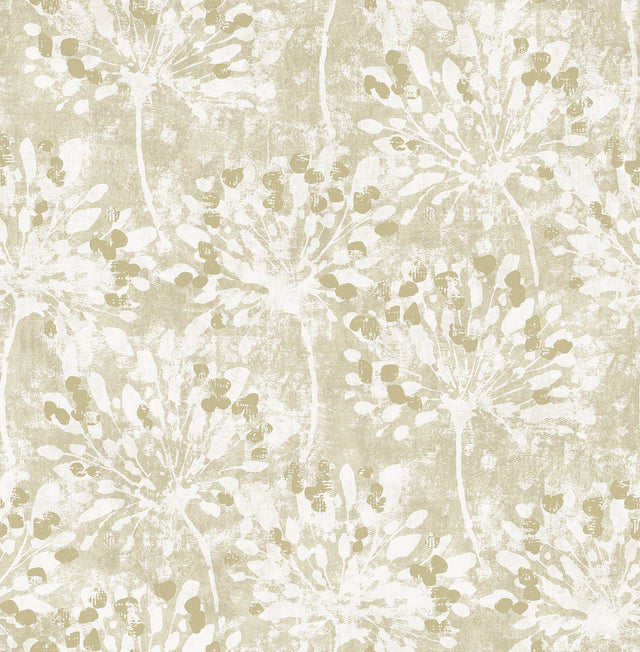 Dori Gold Painterly Floral Wallpaper with Metallic Abstract Botanical Motif - Advantage 2980-26188
