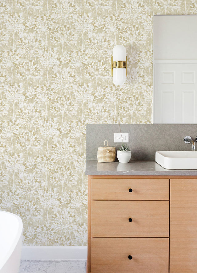 Dori Gold Painterly Floral Wallpaper with Metallic Abstract Botanical Motif - Advantage 2980-26188
