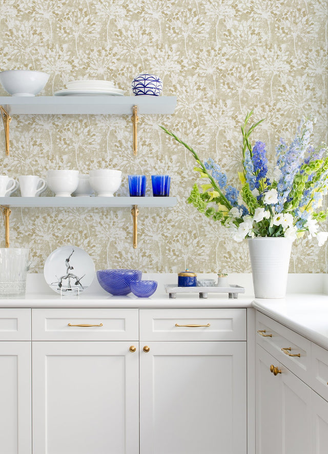 Dori Gold Painterly Floral Wallpaper with Metallic Abstract Botanical Motif - Advantage 2980-26188