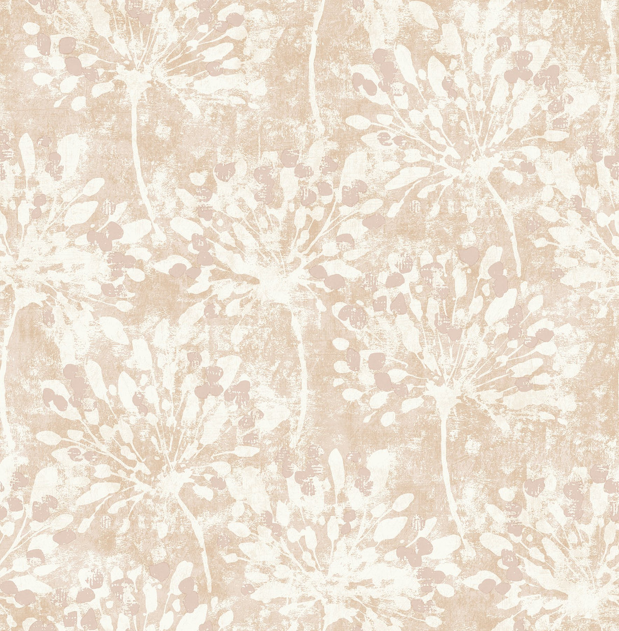 Dori Blush Painterly Floral Wallpaper with Metallic Abstract Botanical Motif - Advantage 2980-26189
