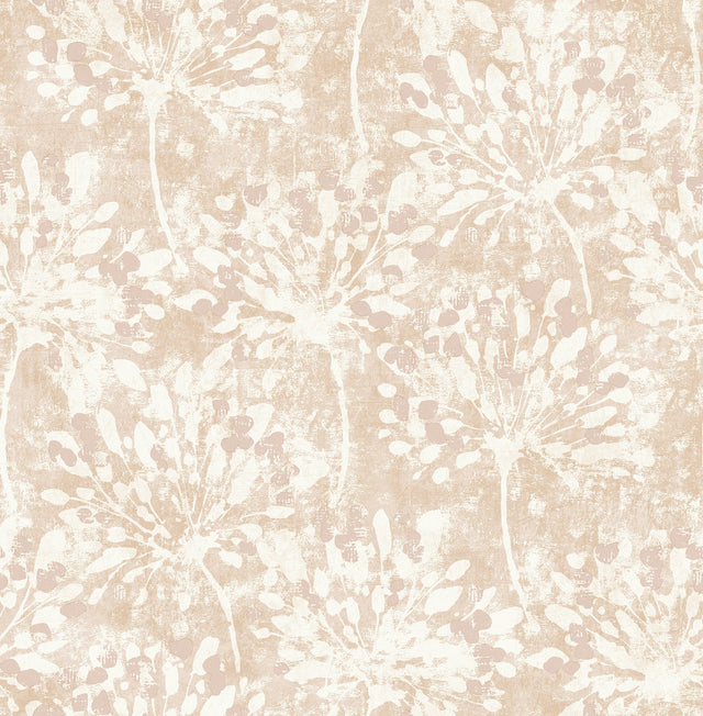 Dori Blush Painterly Floral Wallpaper with Metallic Abstract Botanical Motif - Advantage 2980-26189