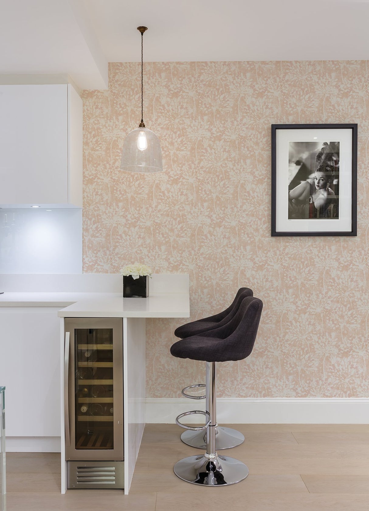 Dori Blush Painterly Floral Wallpaper with Metallic Abstract Botanical Motif - Advantage 2980-26189