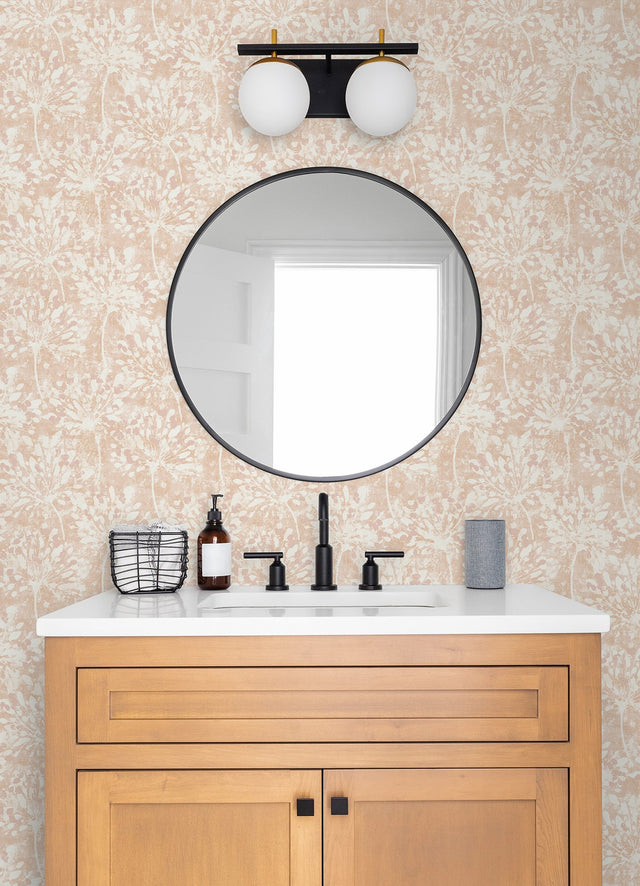 Dori Blush Painterly Floral Wallpaper with Metallic Abstract Botanical Motif - Advantage 2980-26189