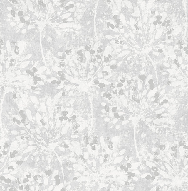 Dori Light Grey Painterly Floral Wallpaper with Metallic Abstract Botanical Motif - Advantage 2980-26190
