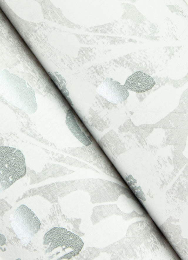 Dori Light Grey Painterly Floral Wallpaper with Metallic Abstract Botanical Motif - Advantage 2980-26190