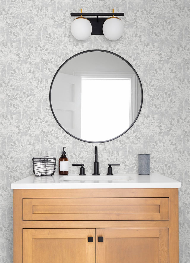 Dori Light Grey Painterly Floral Wallpaper with Metallic Abstract Botanical Motif - Advantage 2980-26190