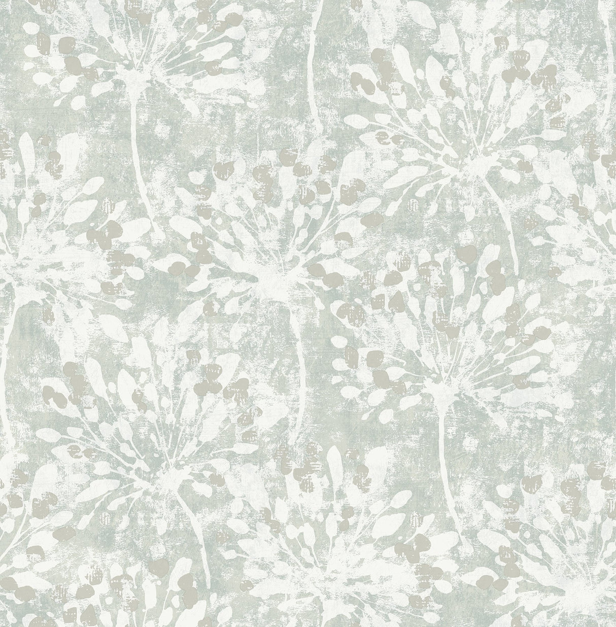 Dori Light Green Painterly Floral Wallpaper with Metallic Modern Botanical Abstract Motif - Advantage 2980-26191