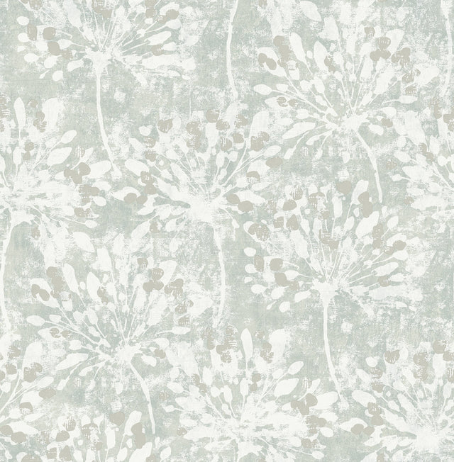 Dori Light Green Painterly Floral Wallpaper with Metallic Modern Botanical Abstract Motif - Advantage 2980-26191