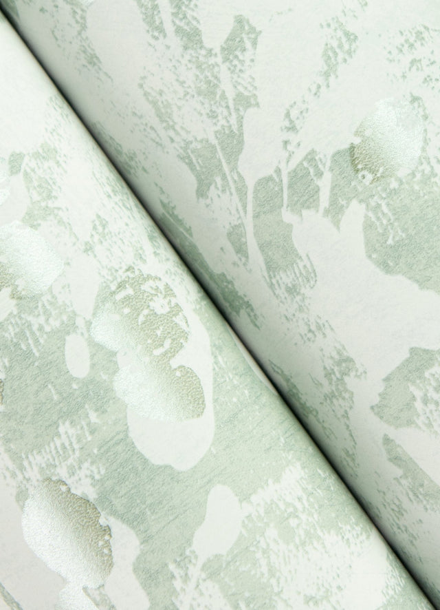 Dori Light Green Painterly Floral Wallpaper with Metallic Modern Botanical Abstract Motif - Advantage 2980-26191