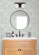 Dori Light Green Painterly Floral Wallpaper with Metallic Modern Botanical Abstract Motif - Advantage 2980-26191