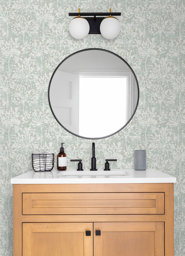 Dori Light Green Painterly Floral Wallpaper with Metallic Modern Botanical Abstract Motif - Advantage 2980-26191