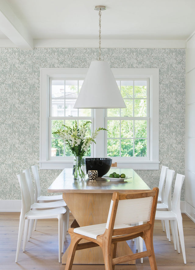Dori Light Green Painterly Floral Wallpaper with Metallic Modern Botanical Abstract Motif - Advantage 2980-26191