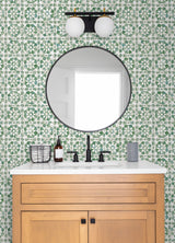 Izeda Green Floral Tile Wallpaper with Global Tile Motif - Advantage 2980-26193