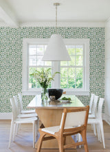 Izeda Green Floral Tile Wallpaper with Global Tile Motif - Advantage 2980-26193