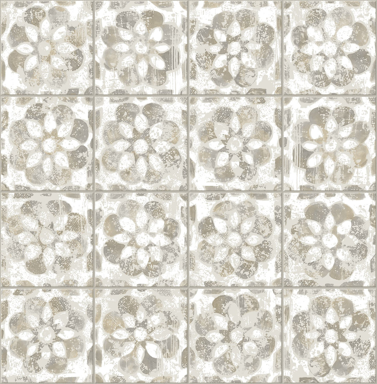 Izeda Taupe Floral Tile Wallpaper with Traditional Global Tile Motif - Advantage 2980-26195