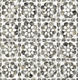 Izeda Black Floral Tile Wallpaper with Distressed Global Tile Motif - Advantage 2980-26196