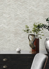 Tatlin Grey Chevron Wallpaper with Farmhouse Graphics in Non Woven Paste-the-Wall Style - Advantage 2980-38309-4