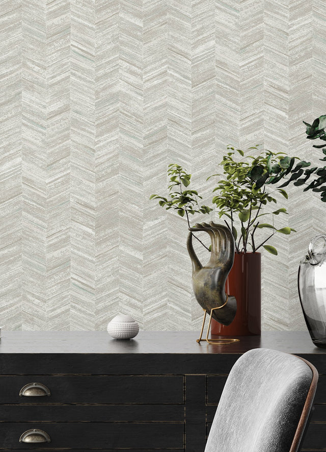 Tatlin Grey Chevron Wallpaper with Farmhouse Graphics in Non Woven Paste-the-Wall Style - Advantage 2980-38309-4