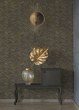 Tatlin Brown Chevron Wallpaper with Farmhouse Graphics Pattern - Brewster 2980-38309-7