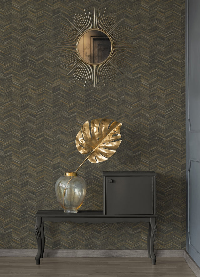 Tatlin Brown Chevron Wallpaper with Farmhouse Graphics Pattern - Brewster 2980-38309-7