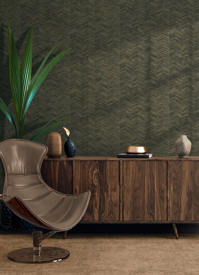 Tatlin Brown Chevron Wallpaper with Farmhouse Graphics Pattern - Brewster 2980-38309-7