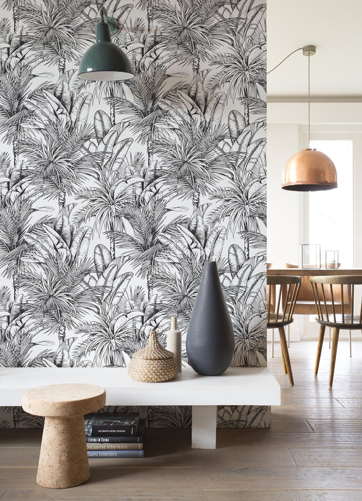 Serra White Palm Wallpaper in White with Textured Tropical Botanical Palm Pattern - Advantage 2980-478013