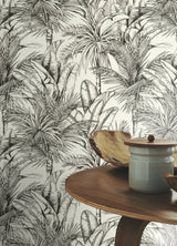 Serra White Palm Wallpaper in White with Textured Tropical Botanical Palm Pattern - Advantage 2980-478013