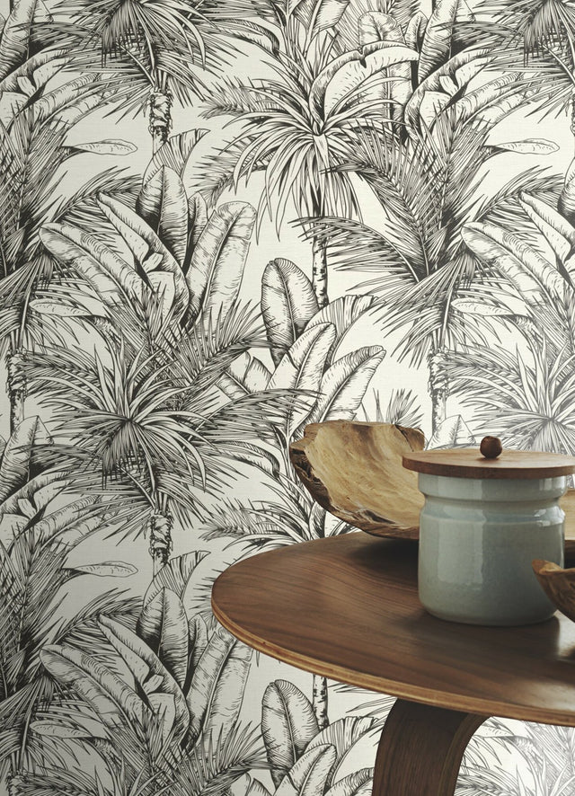 Serra White Palm Wallpaper in White with Textured Tropical Botanical Palm Pattern - Advantage 2980-478013