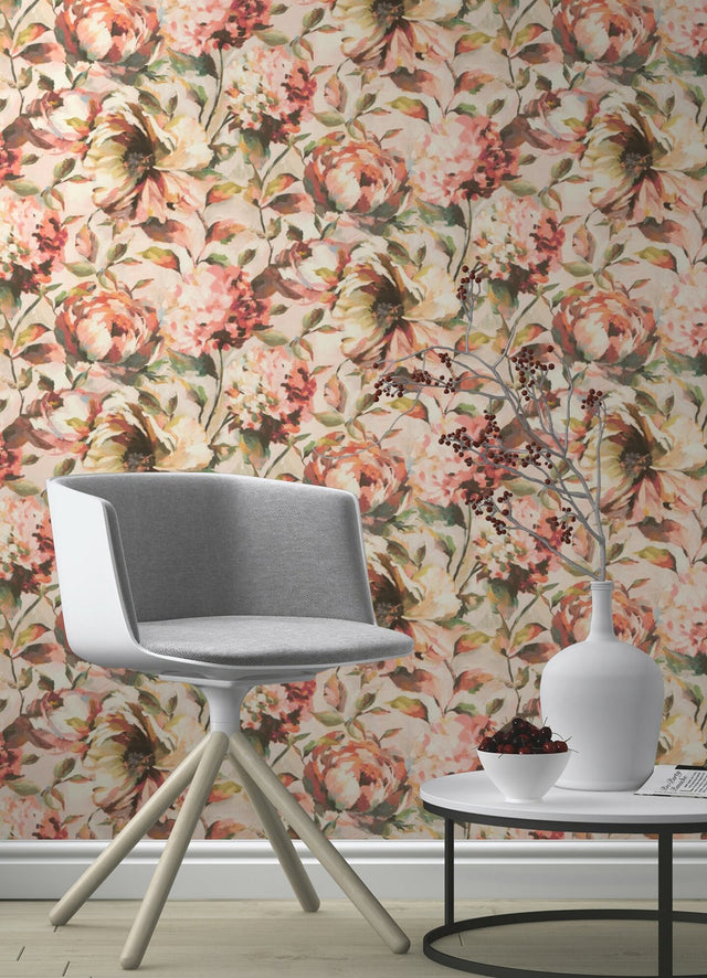 Attia Blush Floral Wallpaper with Raised Ink Texture - Brewster 2980-485158