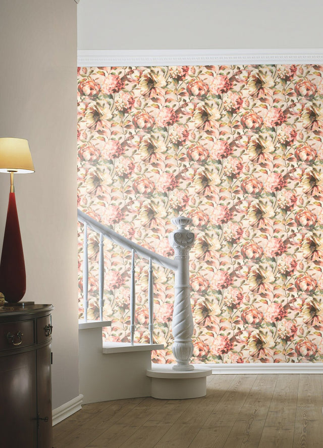 Attia Blush Floral Wallpaper with Raised Ink Texture - Brewster 2980-485158