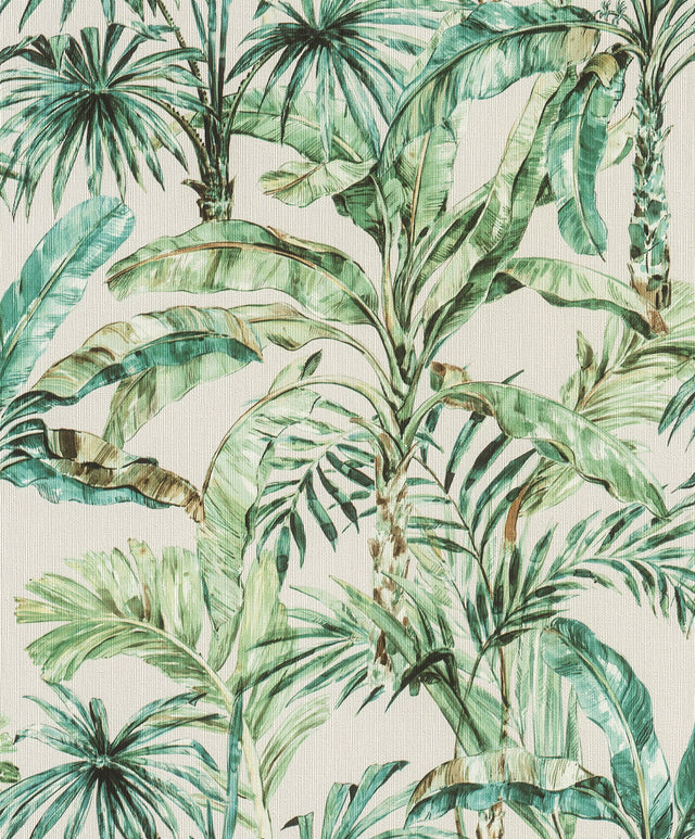 Calle White Tropical Wallpaper with Botanical Palm Motif, Raised Ink Textured - Advantage 2980-485240