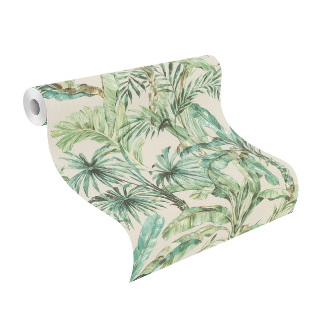 Calle White Tropical Wallpaper with Botanical Palm Motif, Raised Ink Textured - Advantage 2980-485240