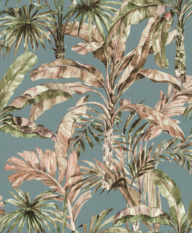 Calle Light Blue Tropical Wallpaper with Botanical Palm Motif, Raised Ink Textured - Advantage 2980-485257