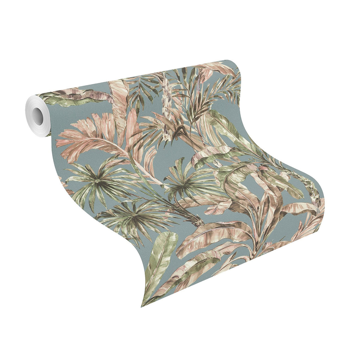 Calle Light Blue Tropical Wallpaper with Botanical Palm Motif, Raised Ink Textured - Advantage 2980-485257