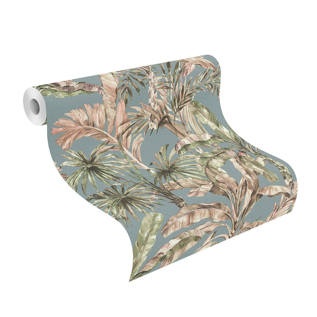 Calle Light Blue Tropical Wallpaper with Botanical Palm Motif, Raised Ink Textured - Advantage 2980-485257
