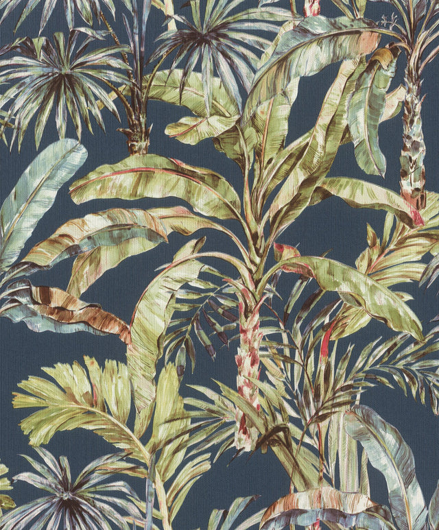 Calle Blue Tropical Textured Wallpaper with Botanical Palm Motif - Advantage 2980-485288