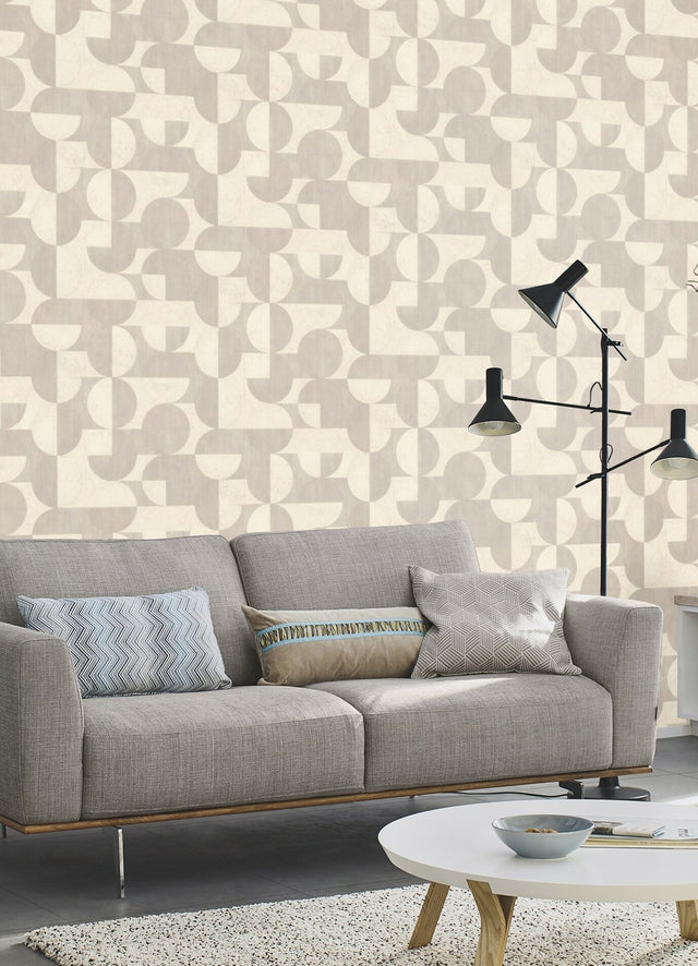 Barcelo Light Grey Circles Wallpaper with Modern Geometric Pattern, Textured Raised Ink - Brewster 2980-521313
