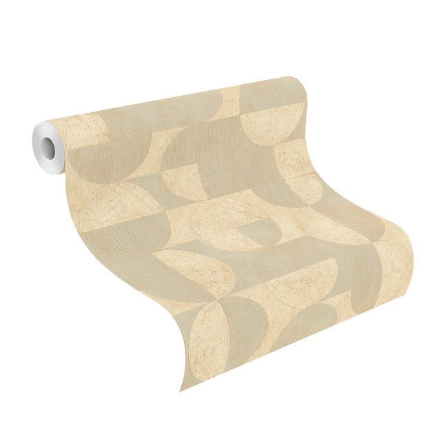 Barcelo Light Brown Circles Wallpaper with Textured Geometric Pattern - Advantage 2980-521344