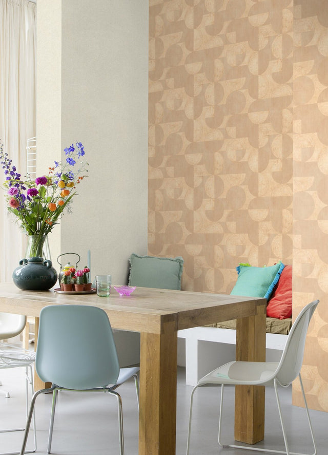 Barcelo Light Brown Circles Wallpaper with Textured Geometric Pattern - Advantage 2980-521344