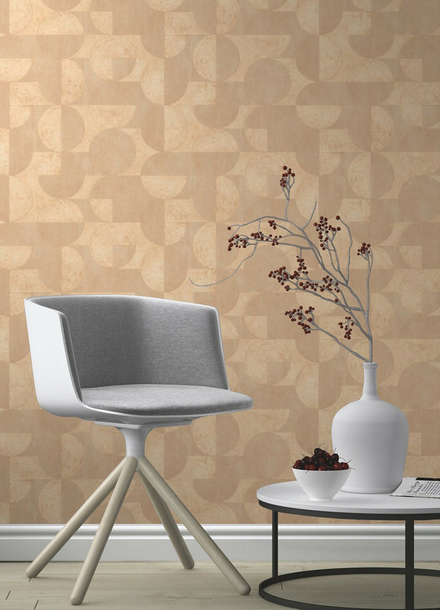 Barcelo Light Brown Circles Wallpaper with Textured Geometric Pattern - Advantage 2980-521344