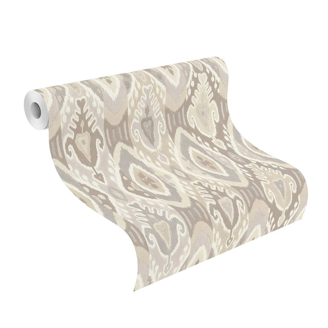 Villon Light Grey Ikat Wallpaper with Raised Ink Bohemian Global Pattern - Advantage 2980-560558